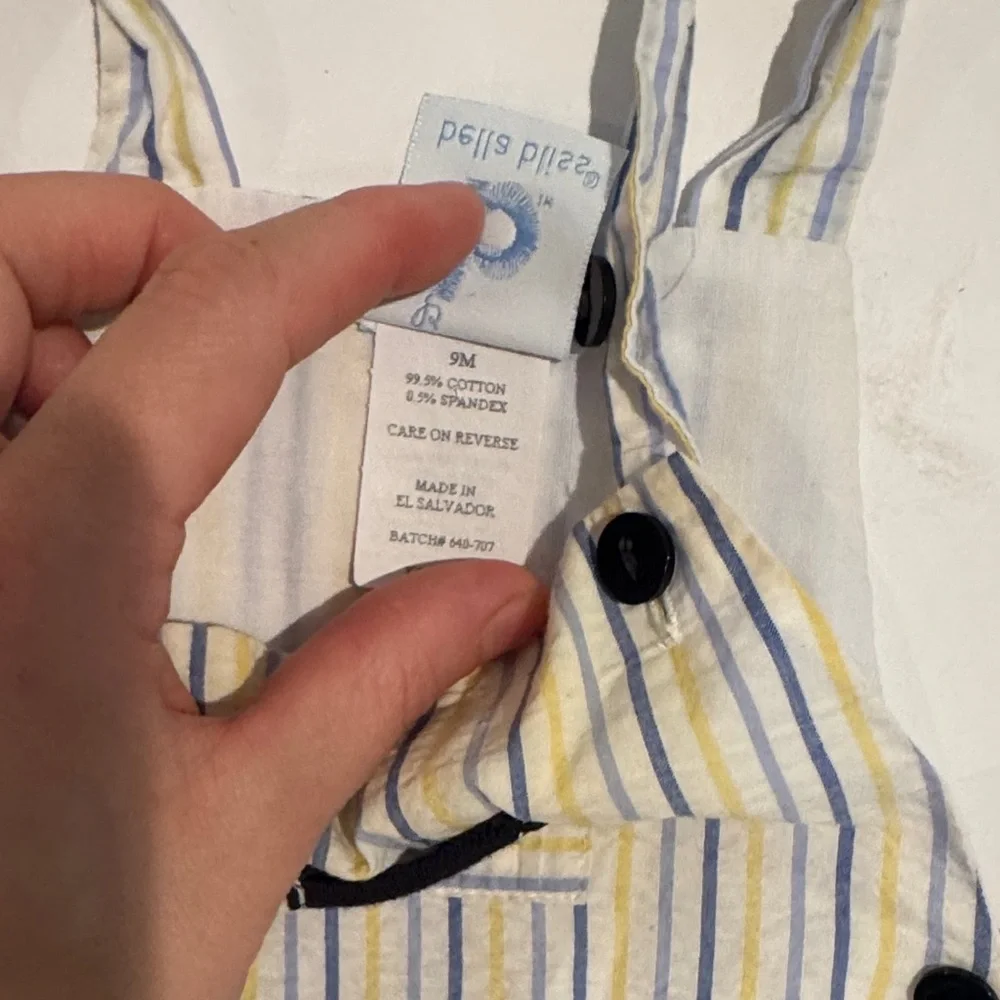 Bella Bliss Striped‎ Baby Romper with Button Snaps Bubble Yellow Blue 9 Months